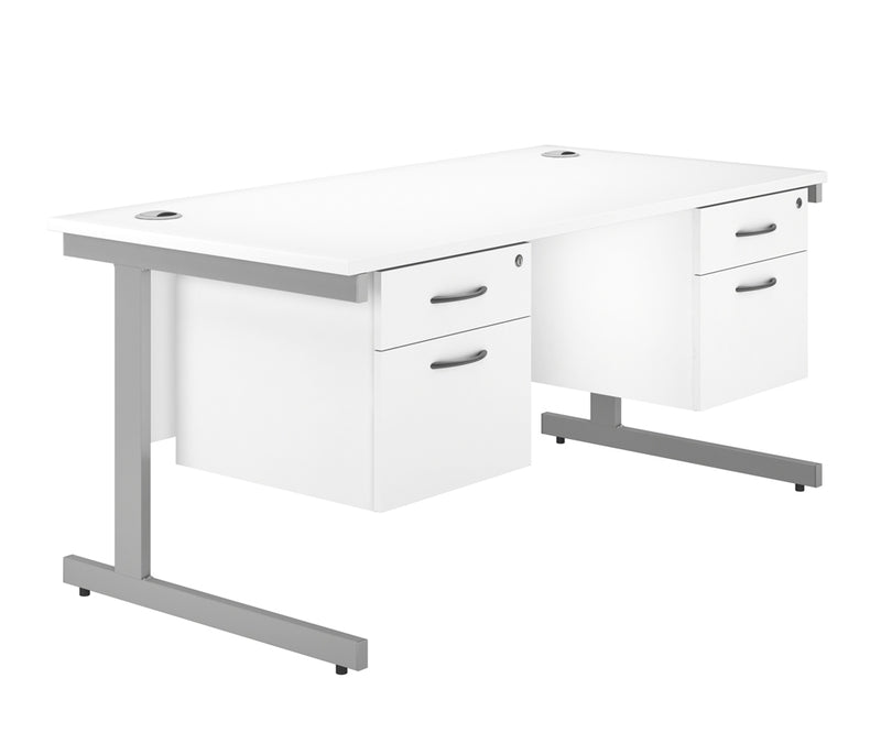 EQUINOX Cantilever Rectangular Desk, Double Pedestal, 1800mm, WHITE