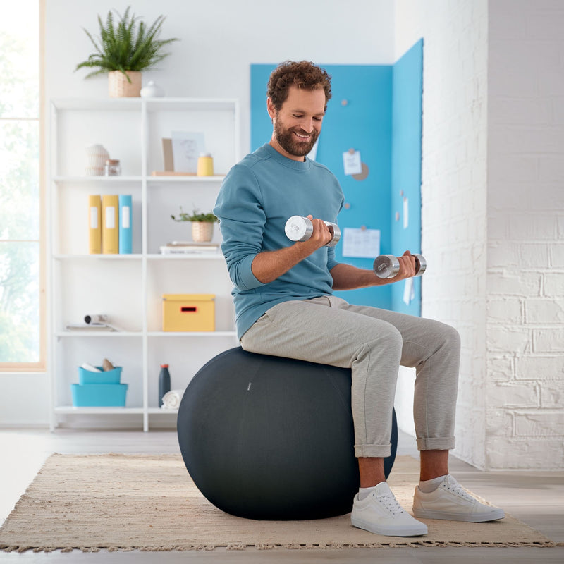 Leitz Active Sitting Ball, Ergonomically Designed, 65cm Diameter, Includes Fabric Ball Cover, Hand Air Pump & 2 x Plugs, Ergo Cosy Range, Velvet Grey