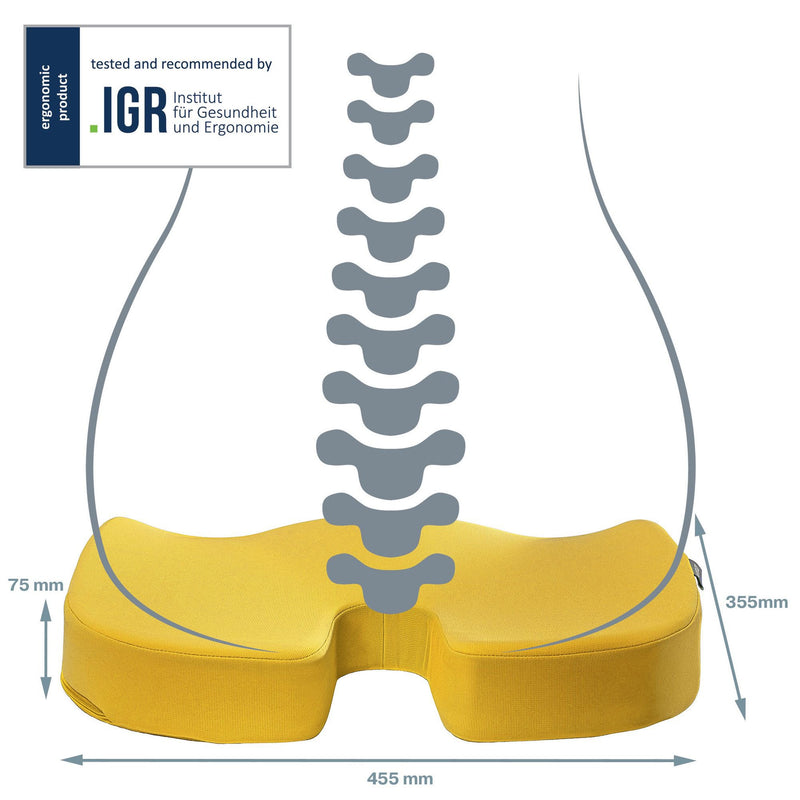 Leitz Seat Cushion, Padded Support For Home Or Office Chair, Relieves Neck & Back Pain, Fabric Cover With Foam Material, Ergo Cosy Range, Warm Yellow