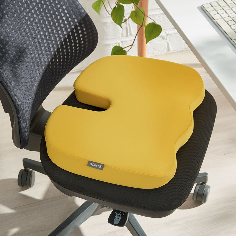 Leitz Seat Cushion, Padded Support For Home Or Office Chair, Relieves Neck & Back Pain, Fabric Cover With Foam Material, Ergo Cosy Range, Warm Yellow