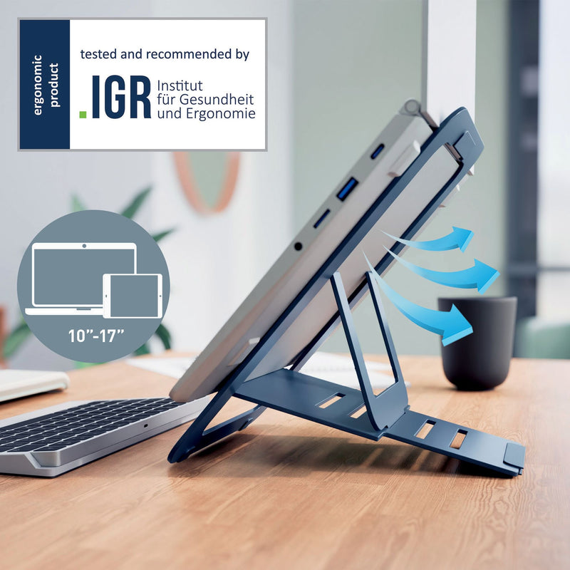 Leitz Ergo Aluminium Ultra-Flat Adjustable Laptop Stand, Dark Grey