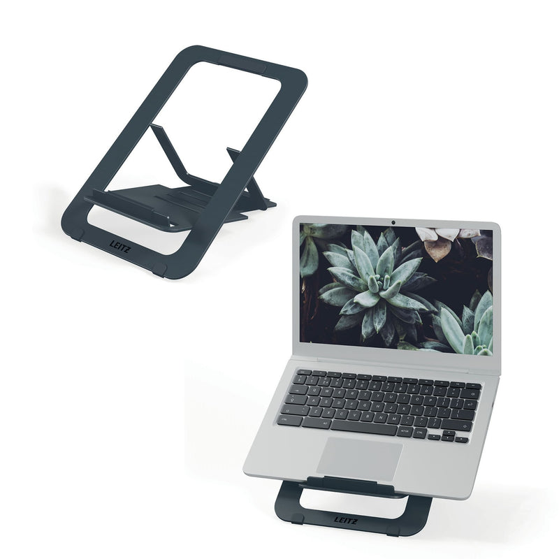 Leitz Ergo Aluminium Ultra-Flat Adjustable Laptop Stand, Dark Grey