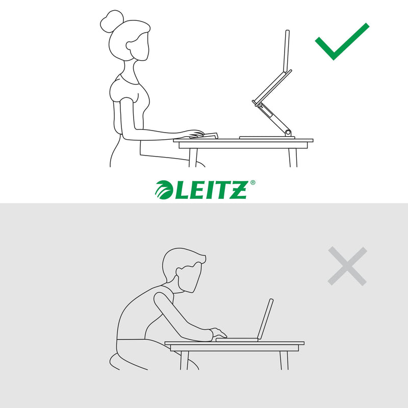 Leitz Ergo Height Adjustable Multi-Angle Laptop Stand, Six Pre-Set Height & Angle Combinations, Desktop Riser Stand, For 13-15 Laptops/Monitors, White