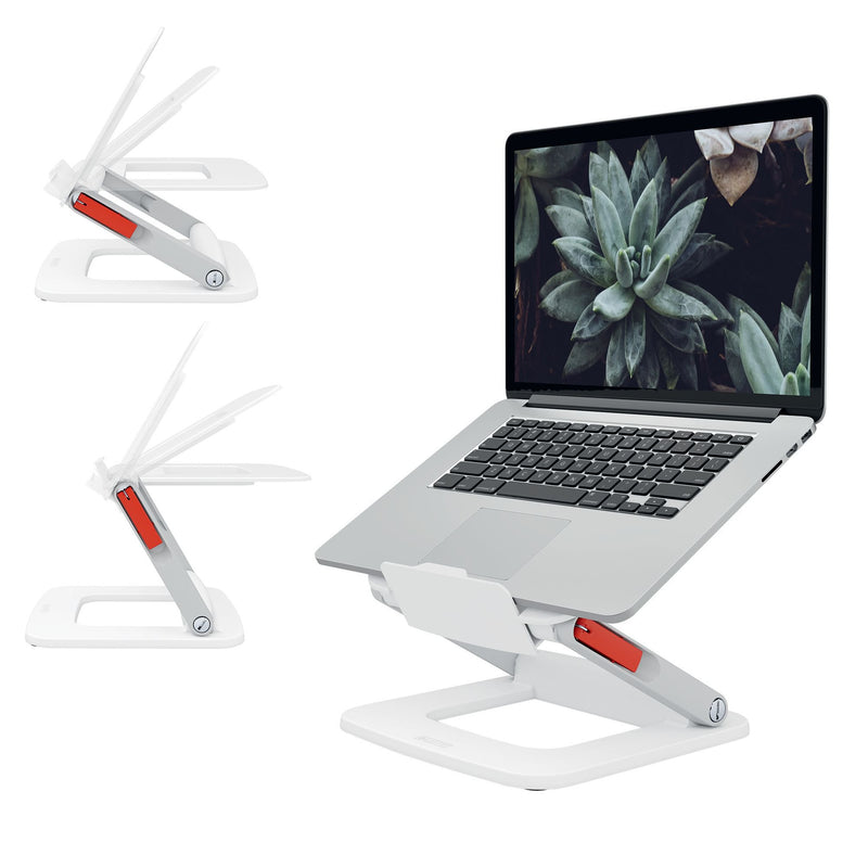 Leitz Ergo Height Adjustable Multi-Angle Laptop Stand, Six Pre-Set Height & Angle Combinations, Desktop Riser Stand, For 13-15 Laptops/Monitors, White