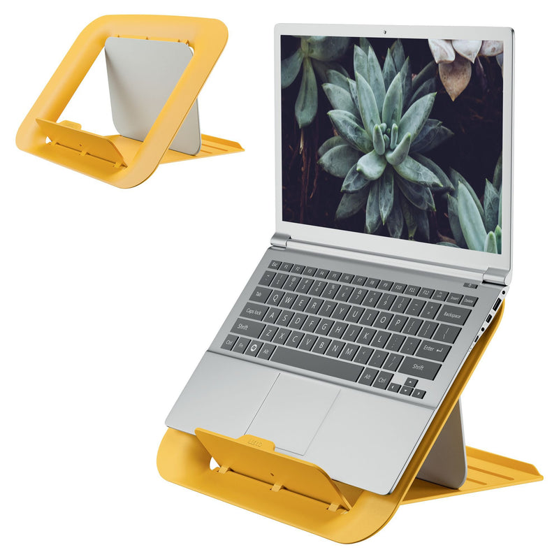 Leitz Adjustable Laptop Stand, Desktop/Tabletop Riser Stand, Compact Laptop Holder With 4 Heights, Ergo Cosy Range, Warm Yellow