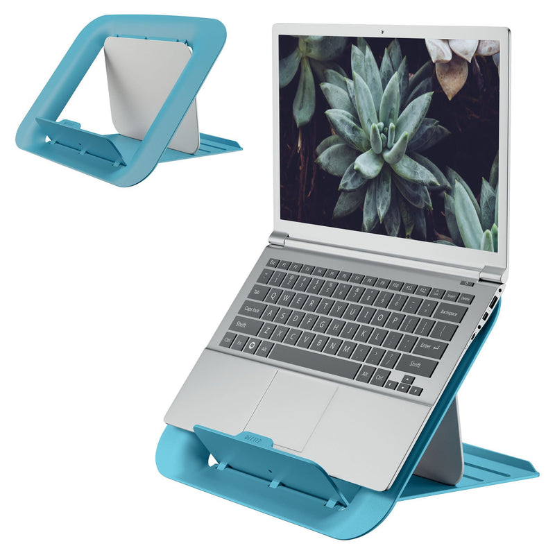 Leitz Adjustable Laptop Stand, Desktop/Tabletop Riser Stand, Compact Laptop Holder With 4 Heights, Ergo Cosy Range, Calm Blue