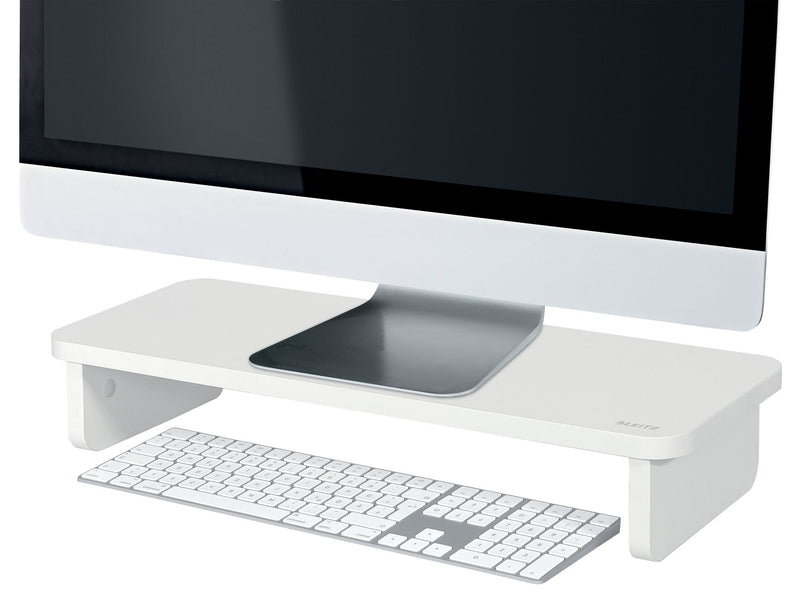 Leitz Ergo Monitor Stand Suitable For Desktop & Laptop, Ergonomically Designed Tabletop Riser, 24 Inch Monitor Screens Up To 20kg, White