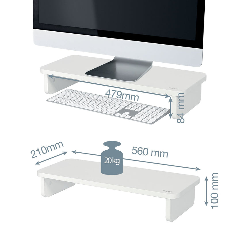 Leitz Ergo Monitor Stand Suitable For Desktop & Laptop, Ergonomically Designed Tabletop Riser, 24 Inch Monitor Screens Up To 20kg, White