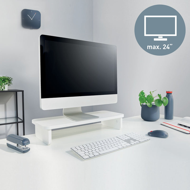 Leitz Ergo Monitor Stand Suitable For Desktop & Laptop, Ergonomically Designed Tabletop Riser, 24 Inch Monitor Screens Up To 20kg, White