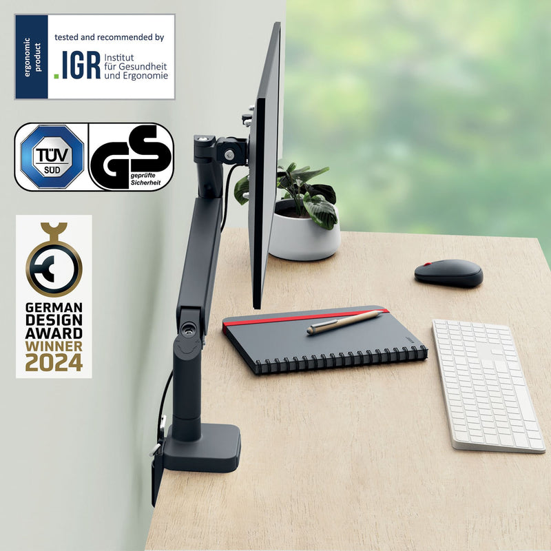 Leitz Ergo Space Saving Single Monitor Arm, Dark Grey