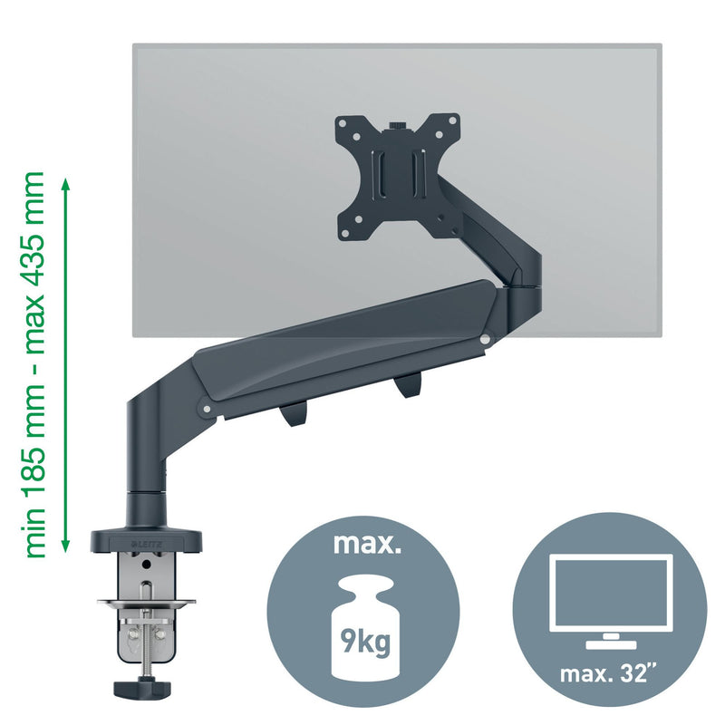 Leitz Ergo Space Saving Single Monitor Arm, Dark Grey