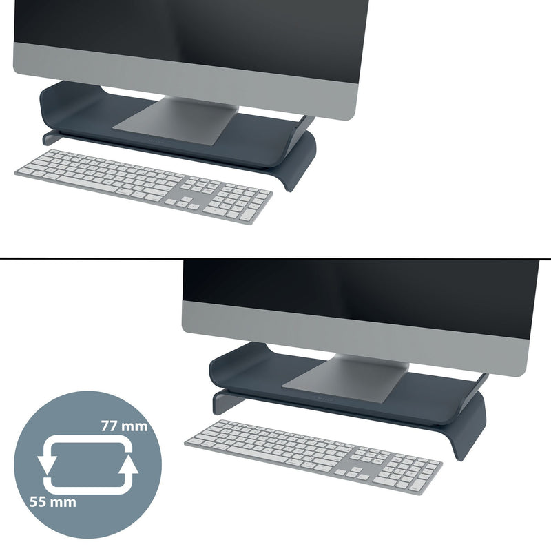 Leitz Ergo Adjustable Monitor Stand, Monitor Riser with Two Height Settings, Velvet Grey/White, 65040089