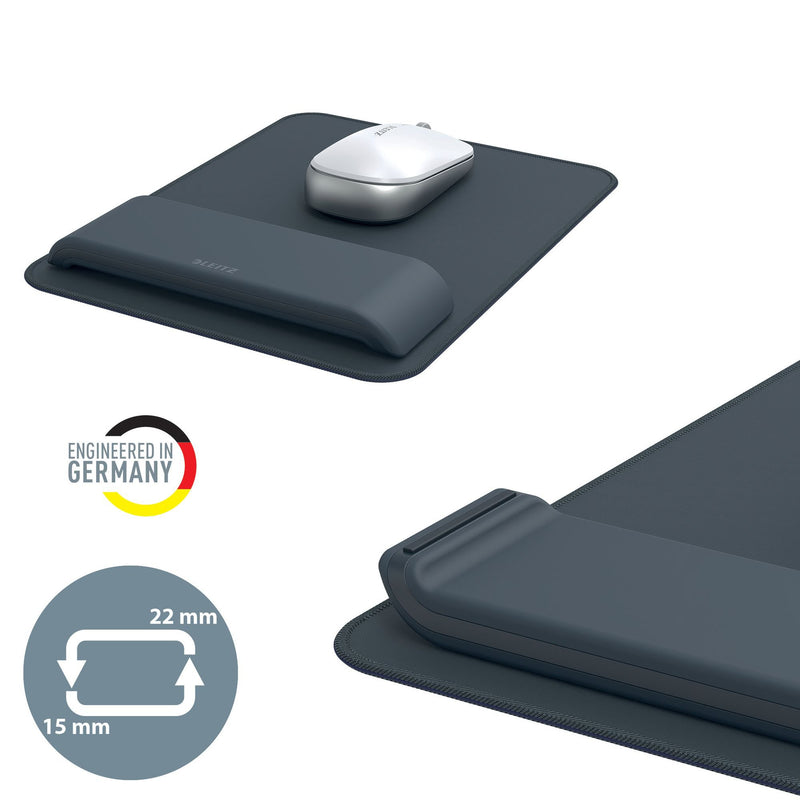 Leitz Ergo Mouse Pad with Adjustable Wrist Rest, Two Height Settings, Dark Grey Computer Mouse Mat, 65170089