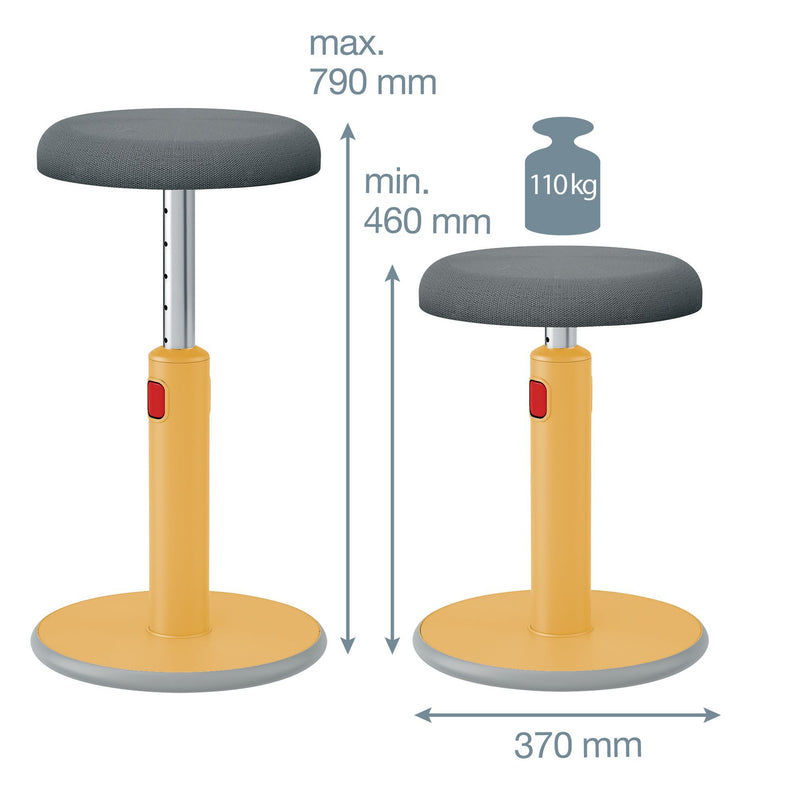 Leitz Active Sit Stand Stool, Height Adjustable Round Swivel Computer Workstation Desk Seat, Ergo Cosy Range, Warm Yellow