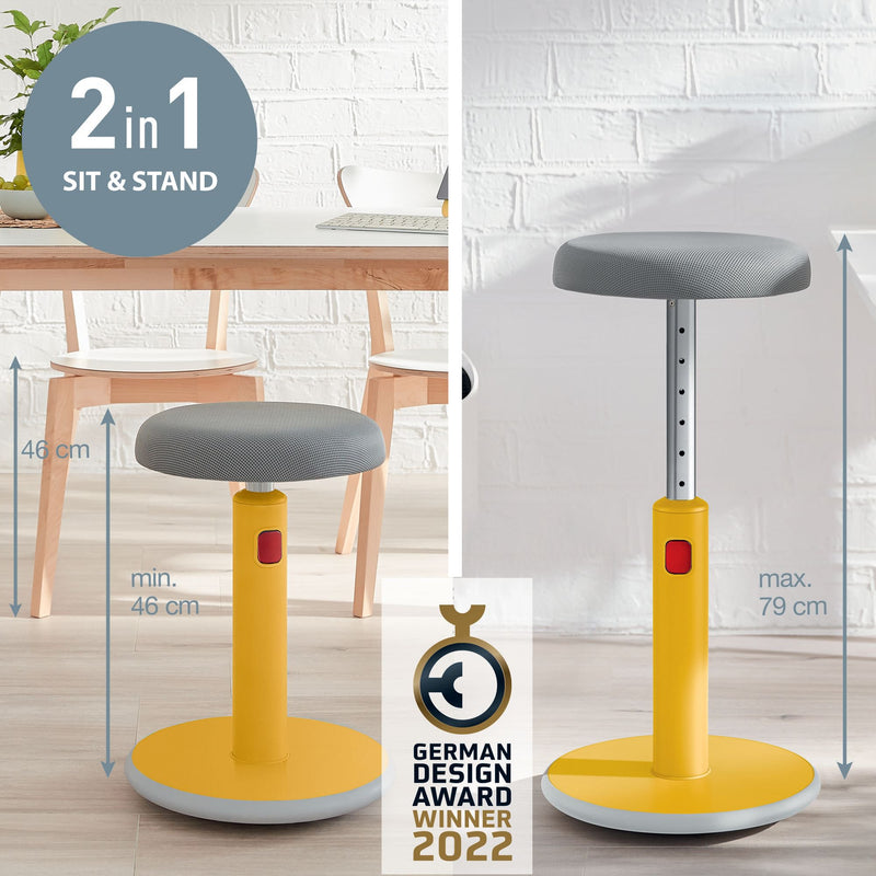 Leitz Active Sit Stand Stool, Height Adjustable Round Swivel Computer Workstation Desk Seat, Ergo Cosy Range, Warm Yellow