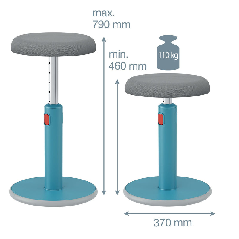 Leitz Active Sit Stand Stool, Height Adjustable Round Swivel Computer Workstation Desk Seat, Ergo Cosy Range, Calm Blue