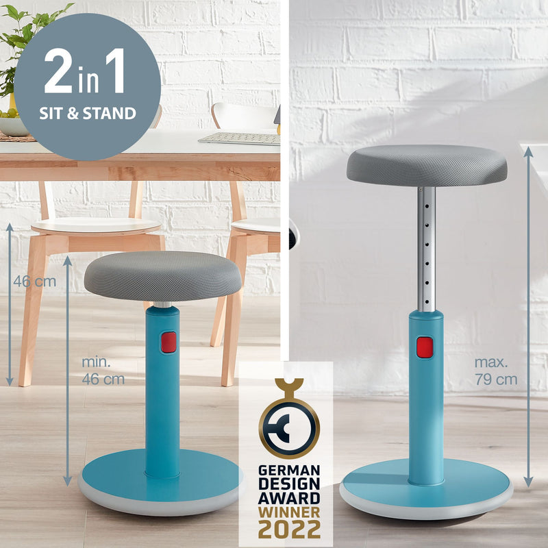 Leitz Active Sit Stand Stool, Height Adjustable Round Swivel Computer Workstation Desk Seat, Ergo Cosy Range, Calm Blue