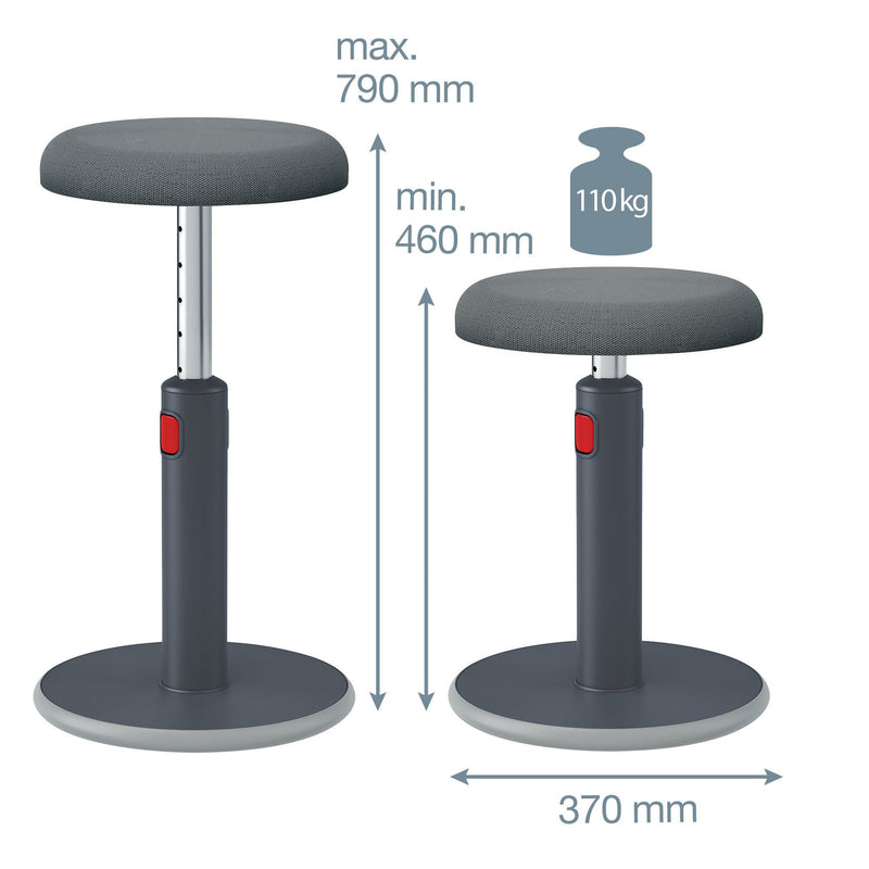 Leitz Active Sit Stand Stool, Height Adjustable Round Swivel Computer Workstation Desk Seat, Ergo Cosy Range, Velvet Grey