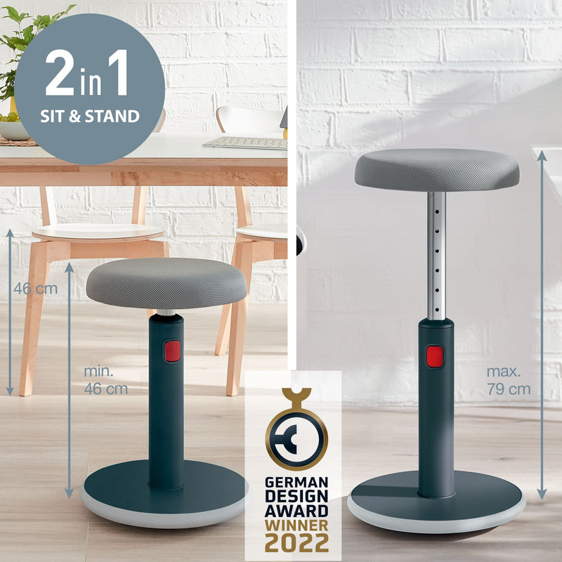 Leitz Active Sit Stand Stool, Height Adjustable Round Swivel Computer Workstation Desk Seat, Ergo Cosy Range, Velvet Grey