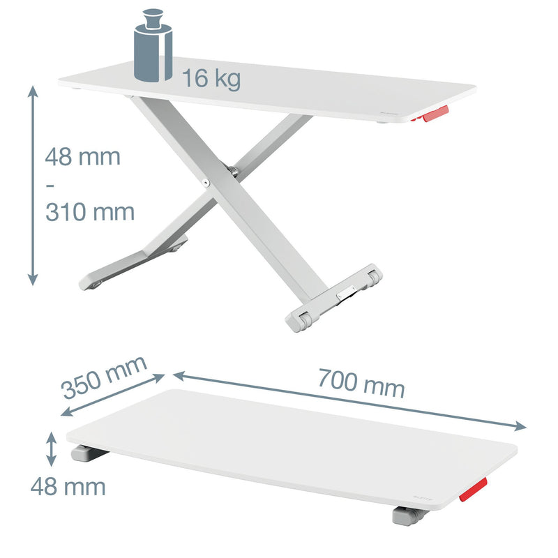 Leitz Standing Desk Converter, Height Adjustable Stand For Computer Screens, Monitors & Laptops, Space Saving, 650 x 350 mm, Ergo Cosy Range, Light Grey