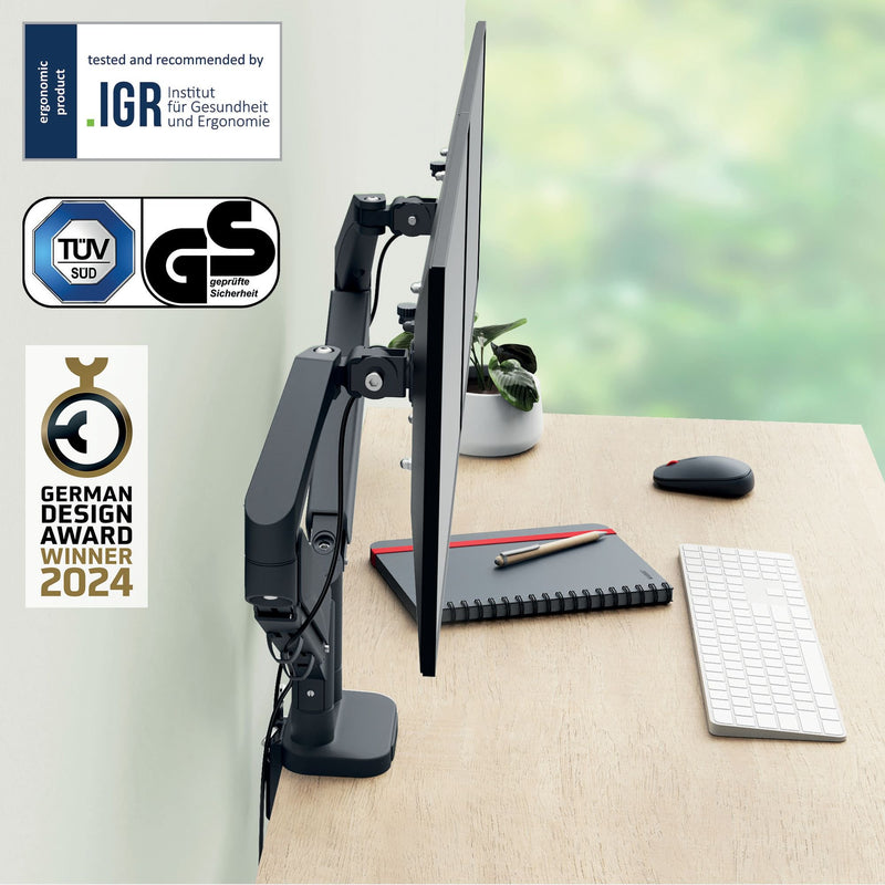 Leitz Ergo Space Saving Dual Monitor Arm, Dark Grey