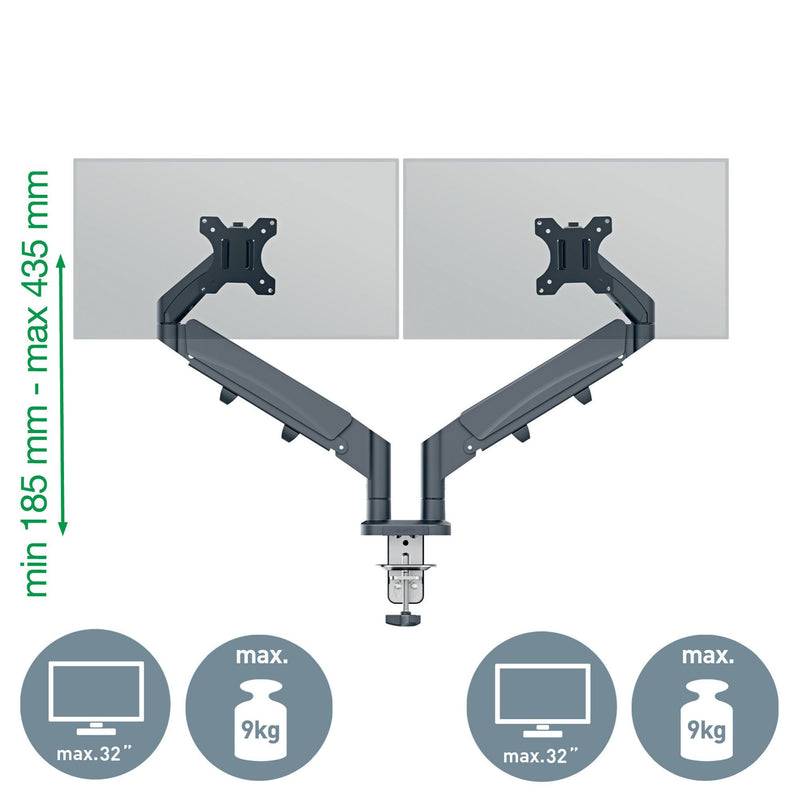 Leitz Ergo Space Saving Dual Monitor Arm, Dark Grey