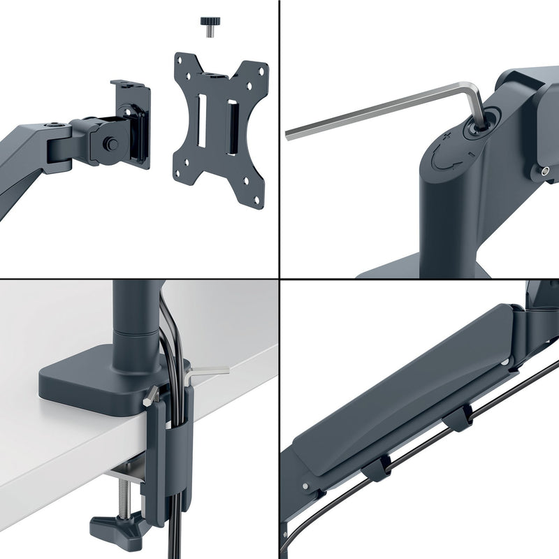 Leitz Ergo Space Saving Dual Monitor Arm, Dark Grey