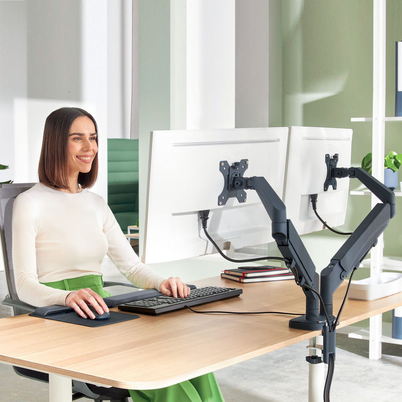 Leitz Ergo Space Saving Dual Monitor Arm, Dark Grey