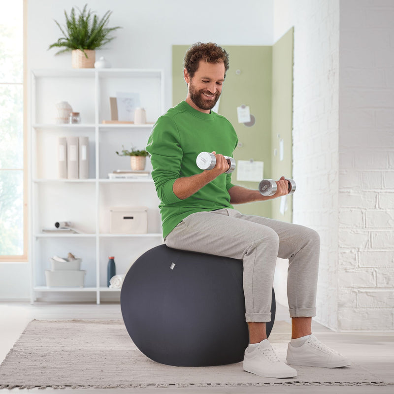 Leitz Ergo Active Sitting Ball, Ergonomically Designed Desk Chair Alternative, 55cm Dia, Inc. Fabric Cover, Hand Pump & 2 Plugs, Velvet Grey, 65410089