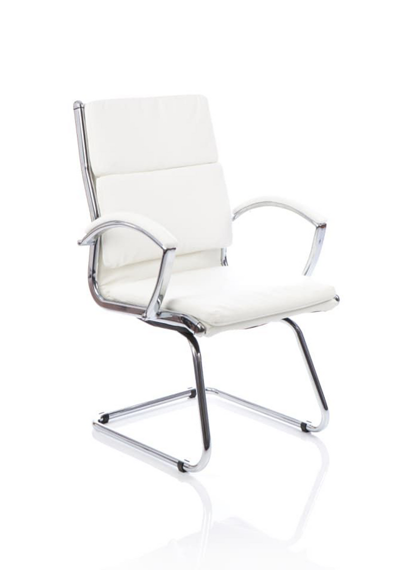 Classic Medium Back Cantilever Visitor Chair / Meeting Room Chair with Arms - White