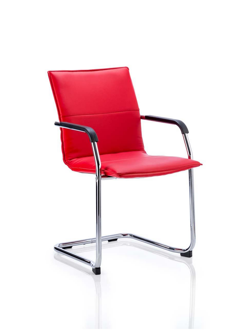 Echo Medium Back Leather Cantilever Visitor / Meeting Chair with Arms - Red