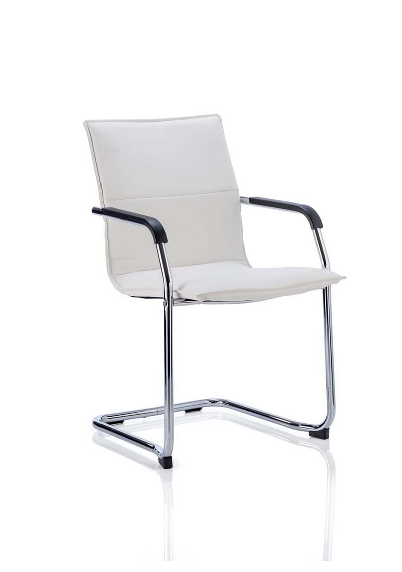 Echo Medium Back Leather Cantilever Visitor / Meeting Chair with Arms - White