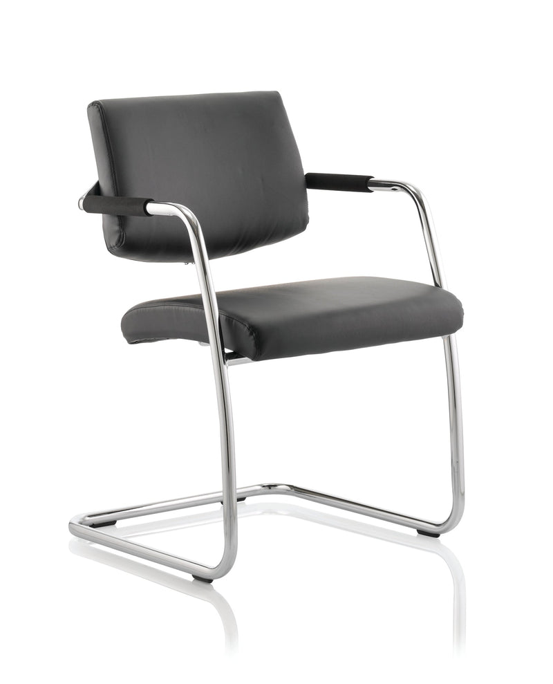 Havanna Medium Back Cantilever Visitor Chair with Arms - Black Leather