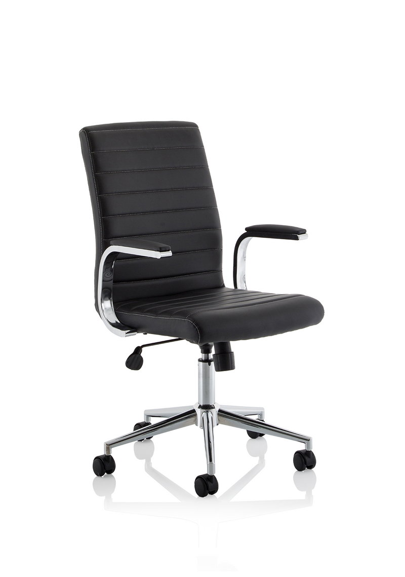 Ezra Medium Back Leather Executive Office Chair with Arms - Black