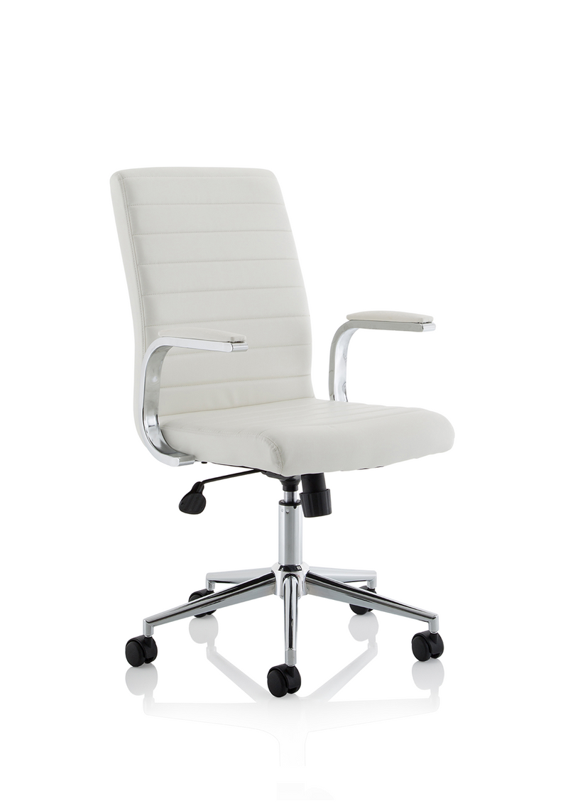 Ezra Medium Back Leather Executive Office Chair with Arms - White