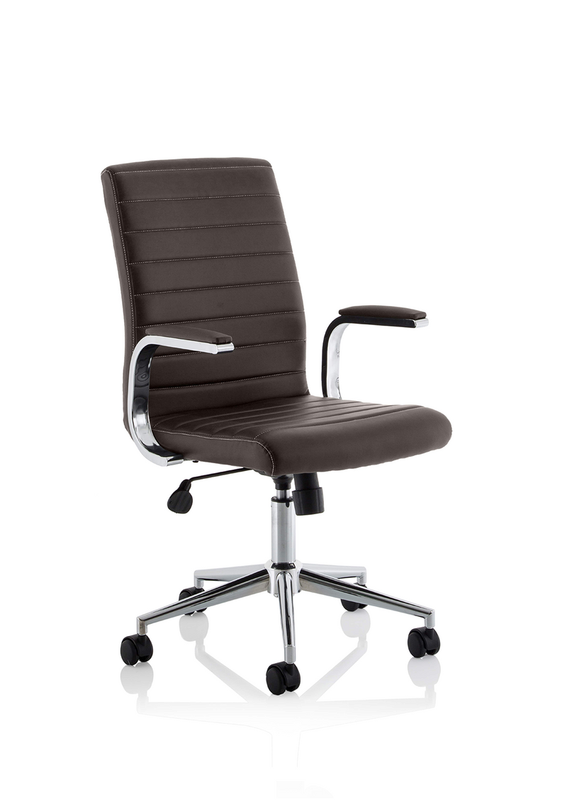 Ezra Medium Back Leather Executive Office Chair with Arms - Brown