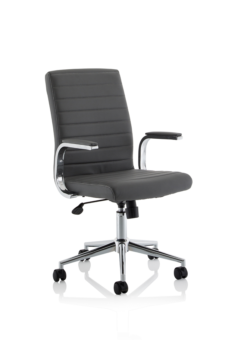 Ezra Medium Back Leather Executive Office Chair with Arms - Grey