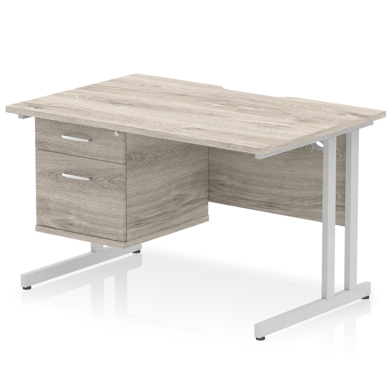 EQUINOX Cantilever Rectangular Desk, Single Pedestal, 1400mm, GREY OAK