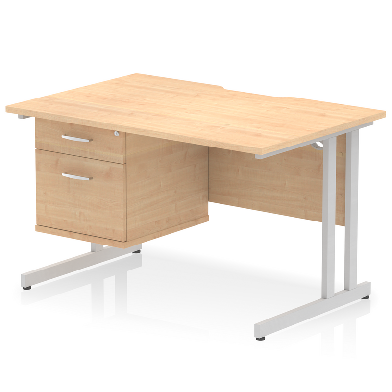 EQUINOX Cantilever Rectangular Desk, Single Pedestal, 1600mm, MAPLE