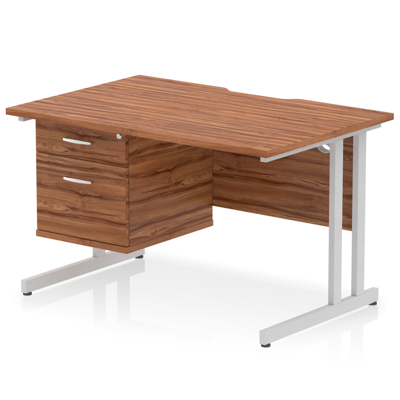 EQUINOX Cantilever Rectangular Desk, Single Pedestal, 1600mm, WALNUT