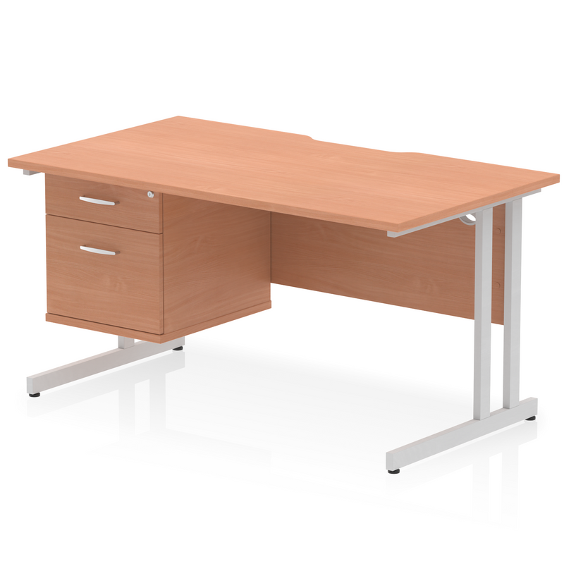 EQUINOX Cantilever Rectangular Desk, Single Pedestal, 1200mm, BEECH