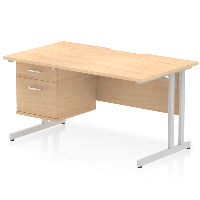 EQUINOX Cantilever Rectangular Desk, Single Pedestal, 1200mm, OAK