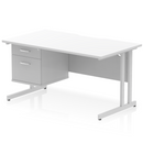 EQUINOX Cantilever Rectangular Desk, Single Pedestal, 1400mm, WHITE