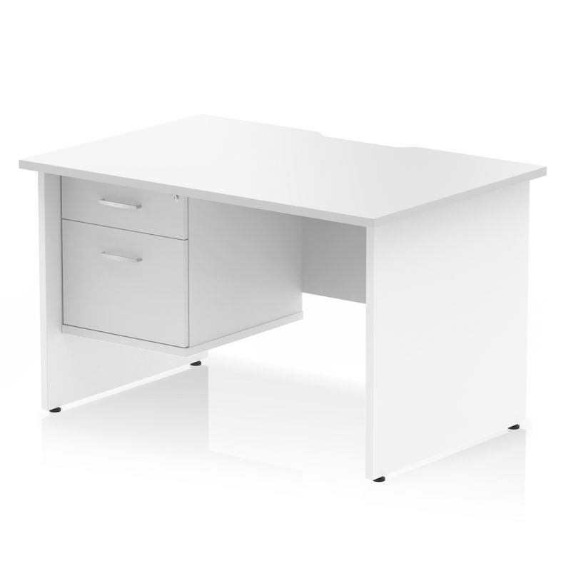 EQUINOX Panel End Rectangular Desk, Single Pedestal,1400mm, WHITE