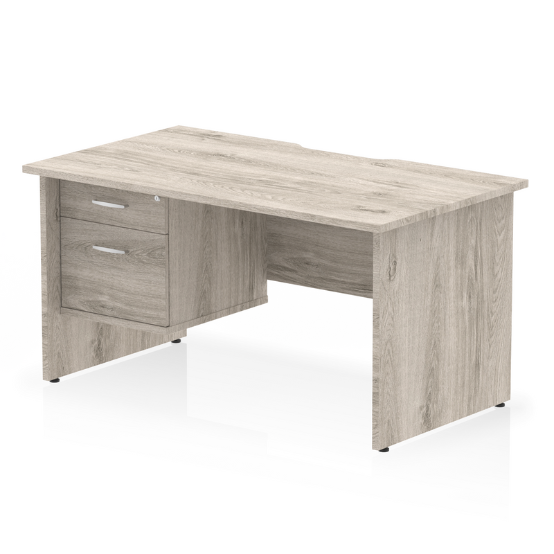 EQUINOX Panel End Rectangular Desk, Single Pedestal,1600mm, GREY OAK