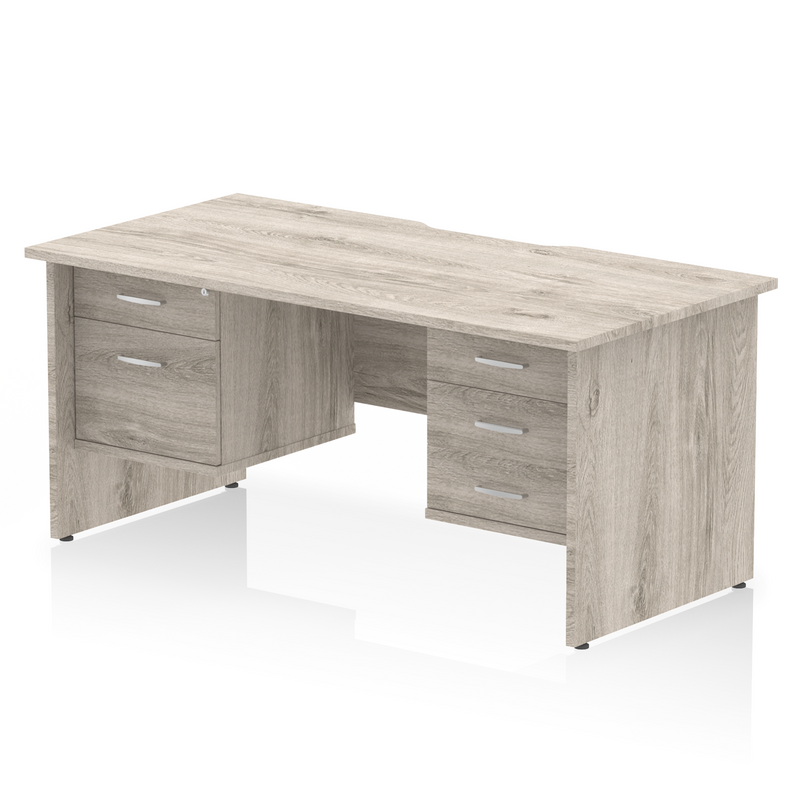 EQUINOX Panel End Rectangular Desk, Double Pedestal,1600mm, GREY OAK