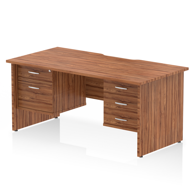 EQUINOX Panel End Rectangular Desk, Double Pedestal,1600mm, WALNUT