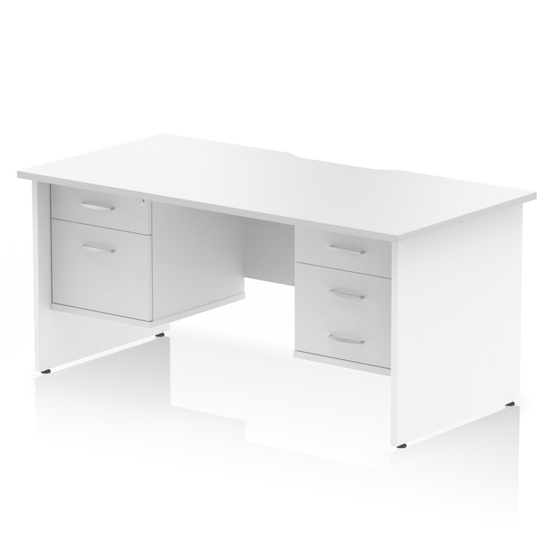 EQUINOX Panel End Rectangular Desk, Double Pedestal,1600mm, WHITE