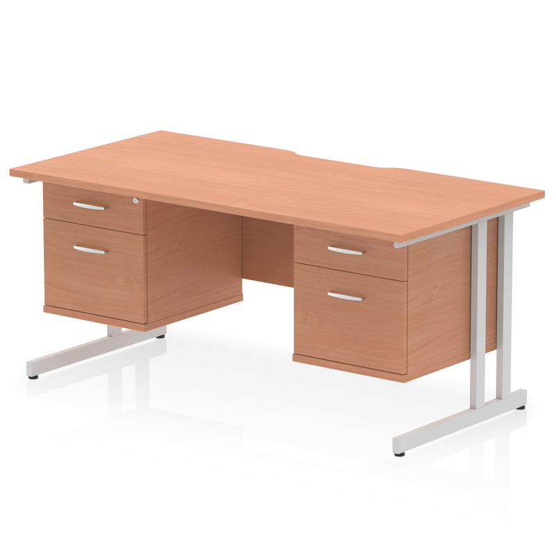 EQUINOX Cantilever Rectangular Desk, Double Pedestal, 1600mm, BEECH