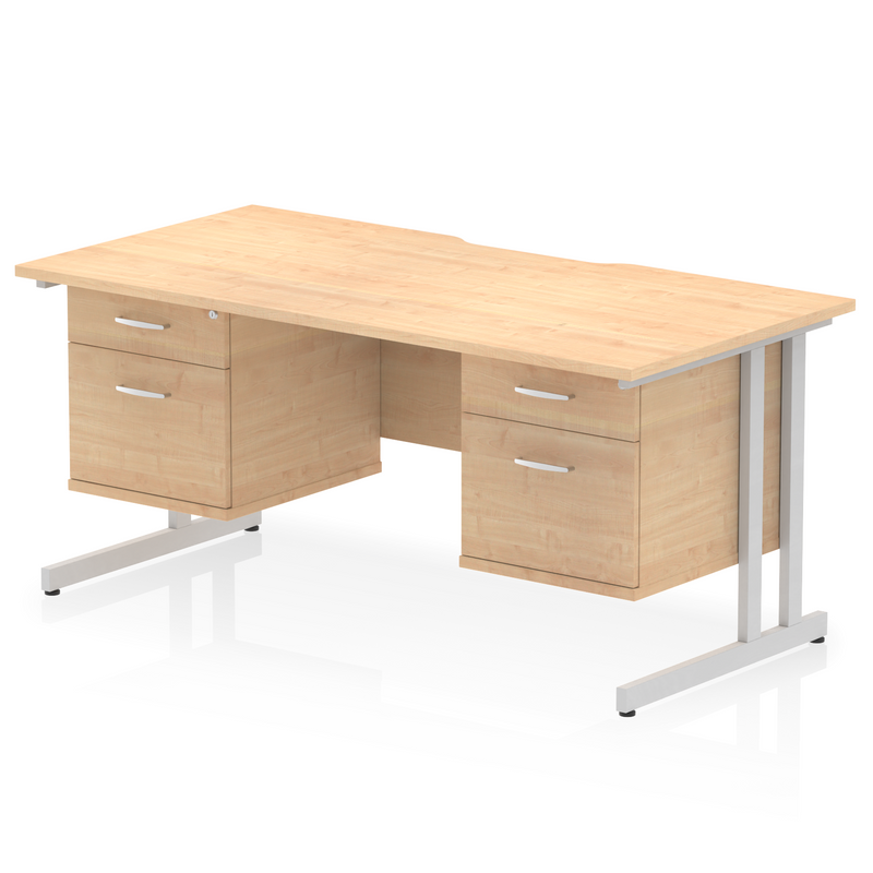 EQUINOX Cantilever Rectangular Desk, Double Pedestal, 1600mm, MAPLE